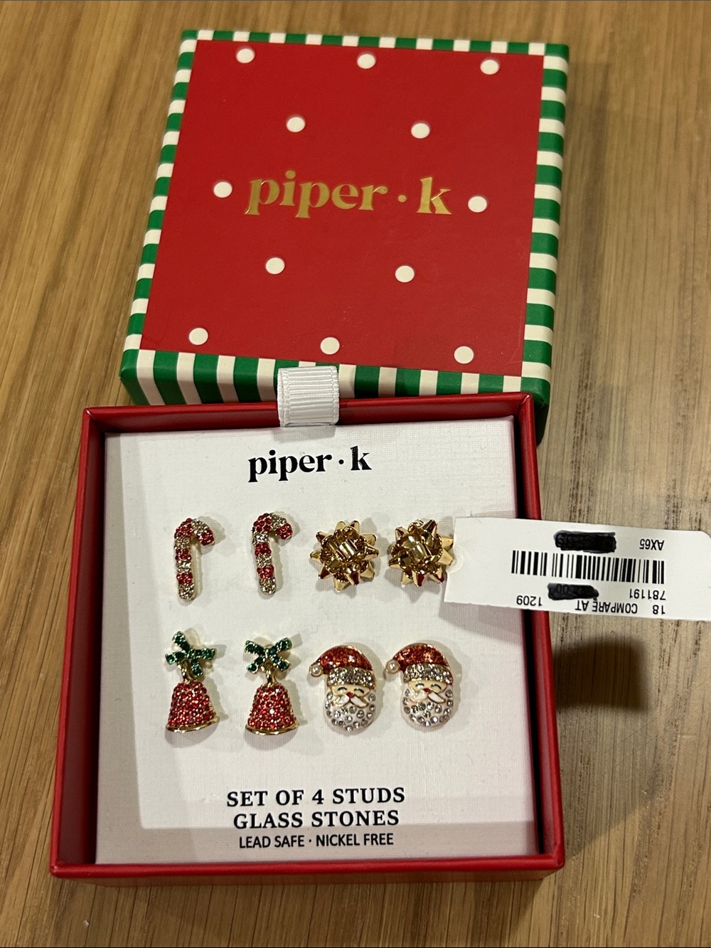 piper•k Festive Holiday Stud Earring Set - Red, Green & Gold